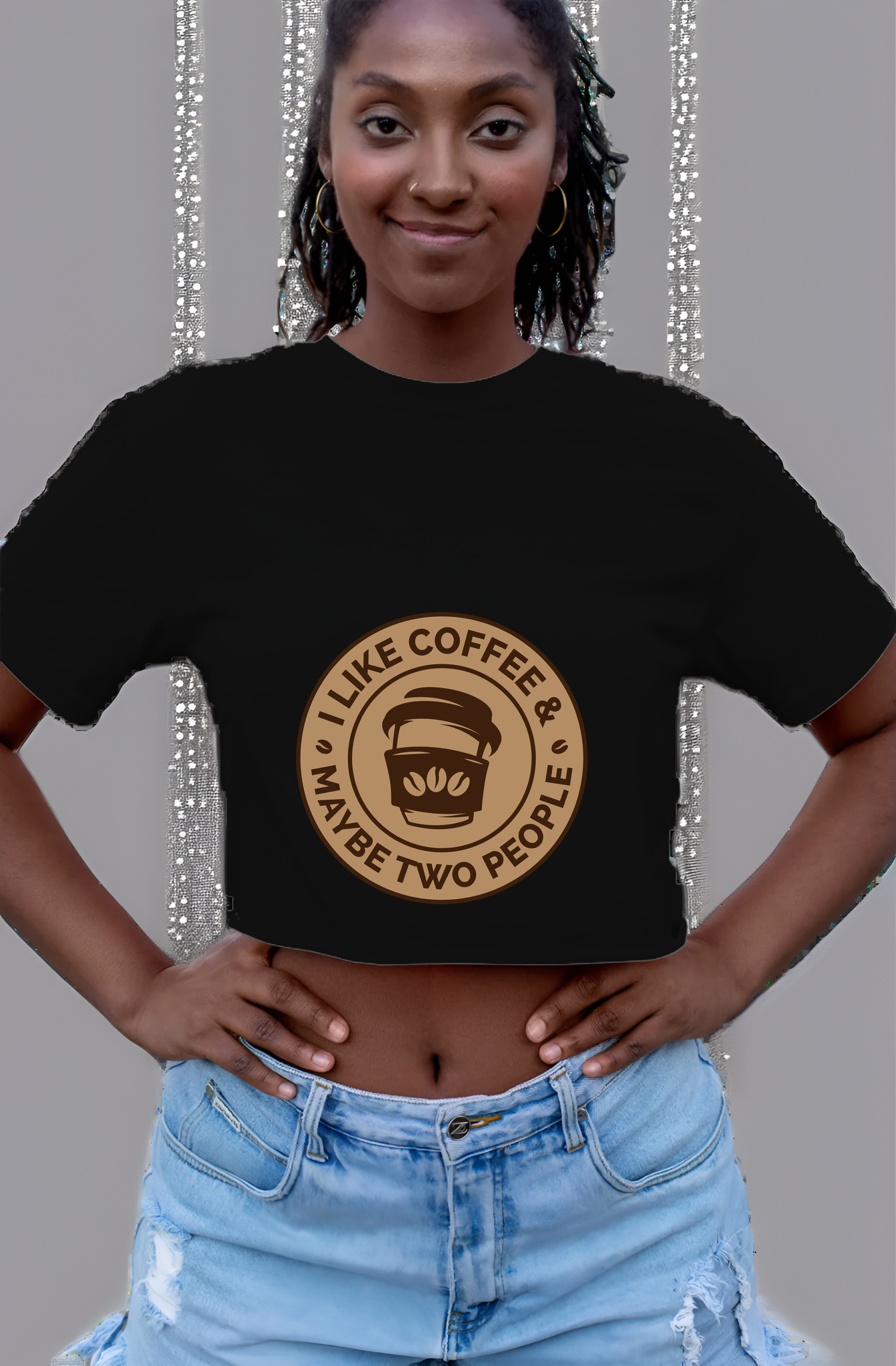 Coffee And 2 Friends Womens Cropped Short Sleeve Shirt