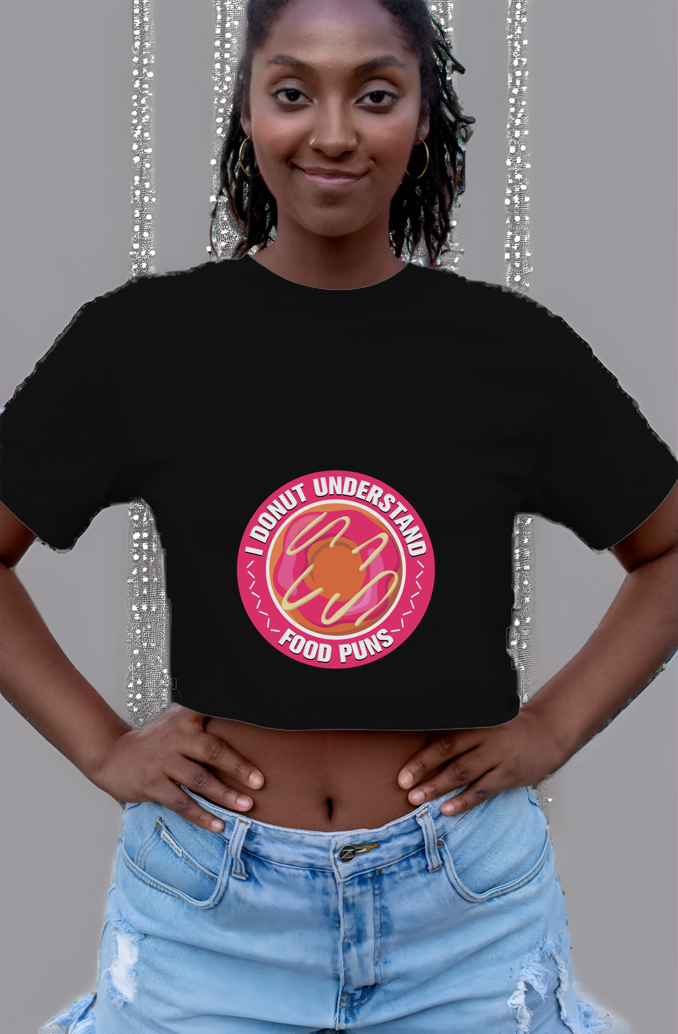 Donut Understand Food Puns Womens Cropped Short Sleeve Shirt