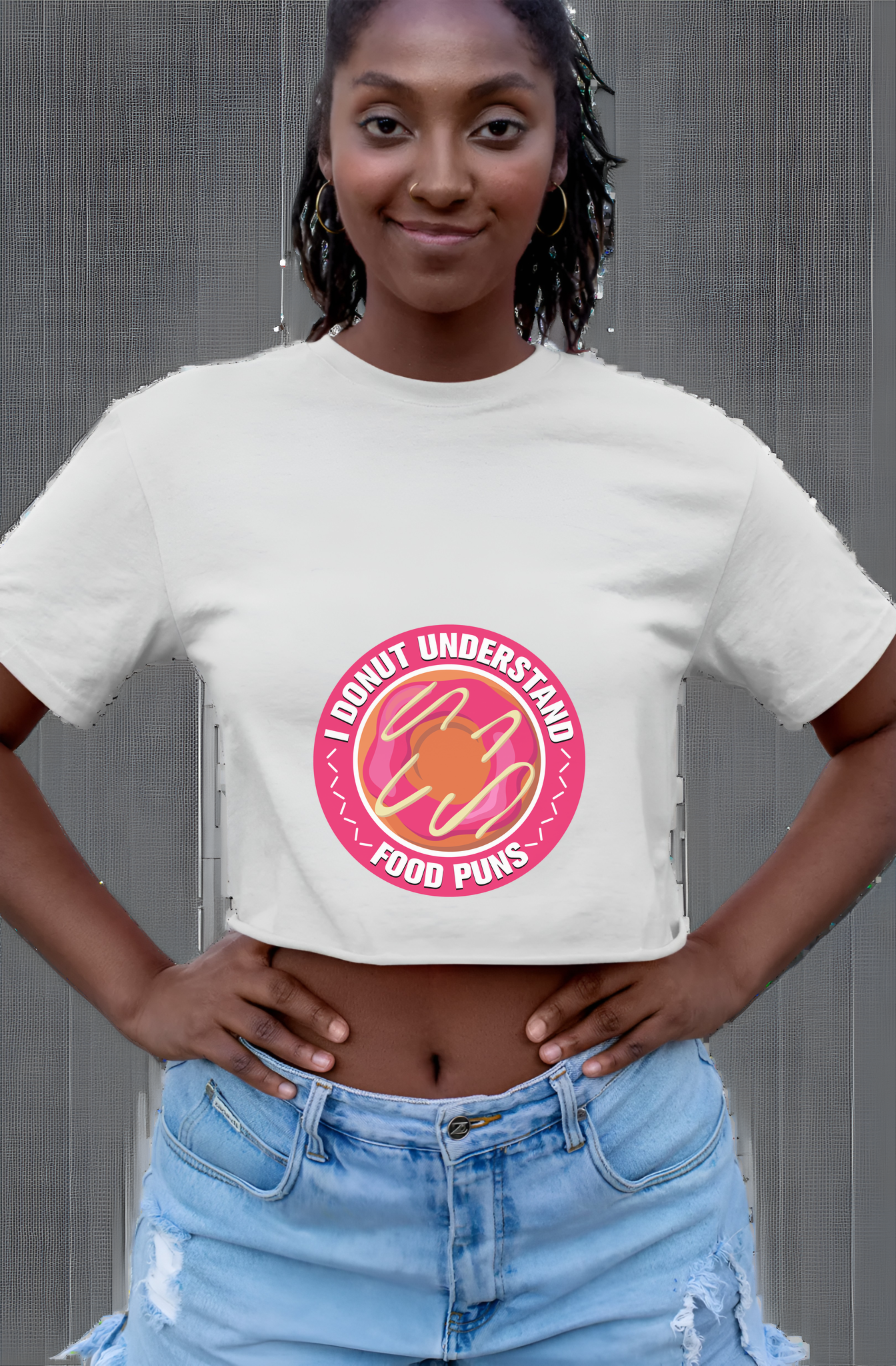 Donut Understand Food Puns Womens Cropped Short Sleeve Shirt