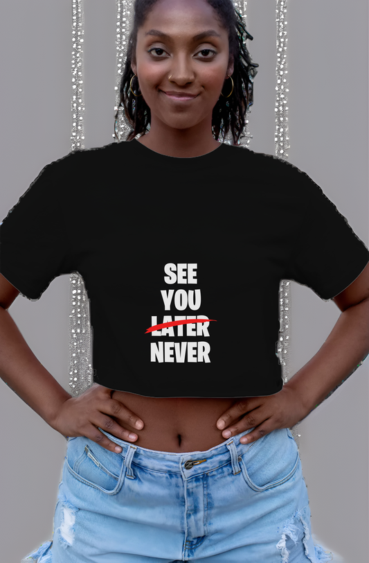 See You Never Womens Cropped Short Sleeve Shirt