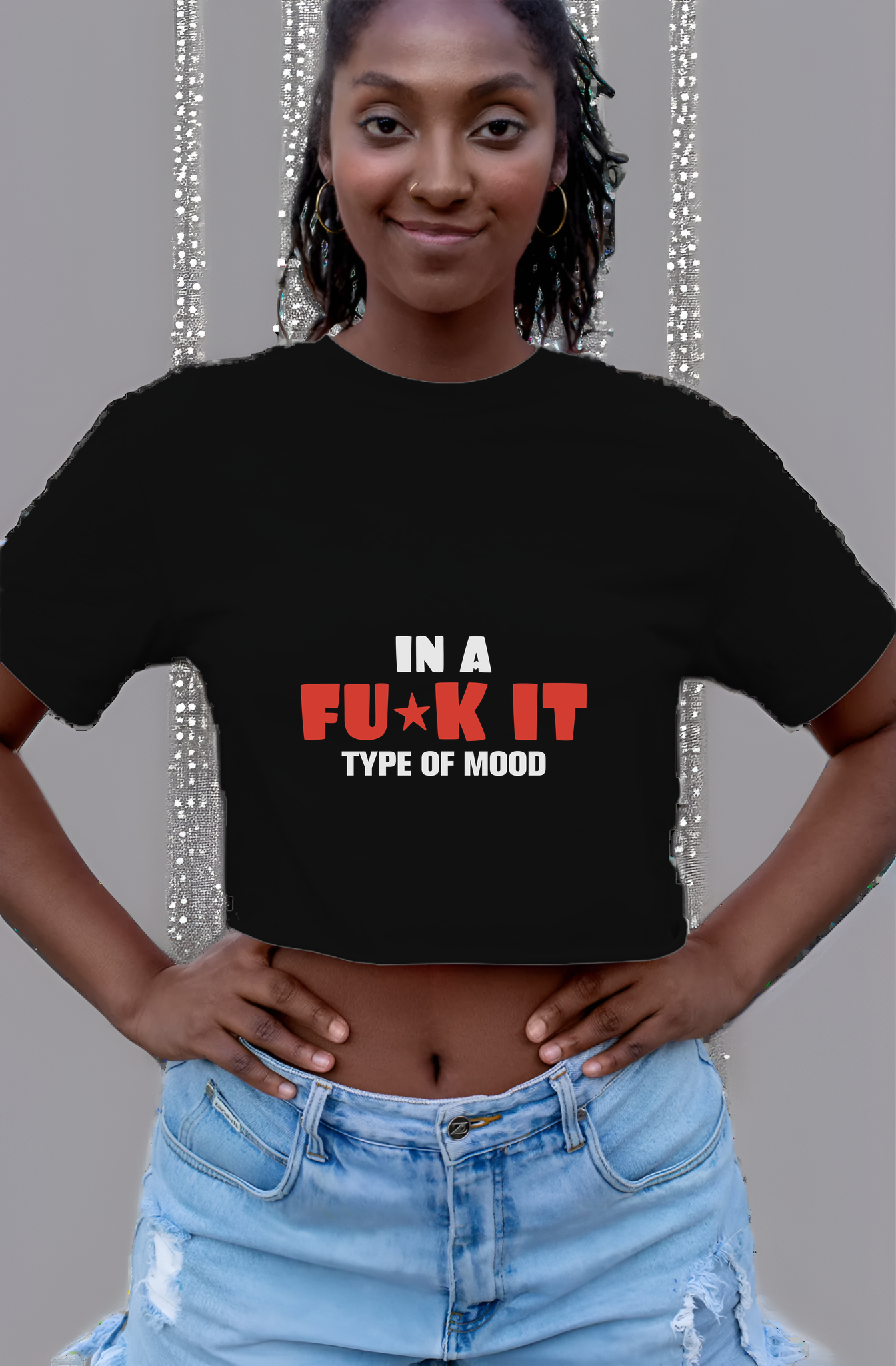 F' it Type Of Mood Womens Cropped Short Sleeve Shirt